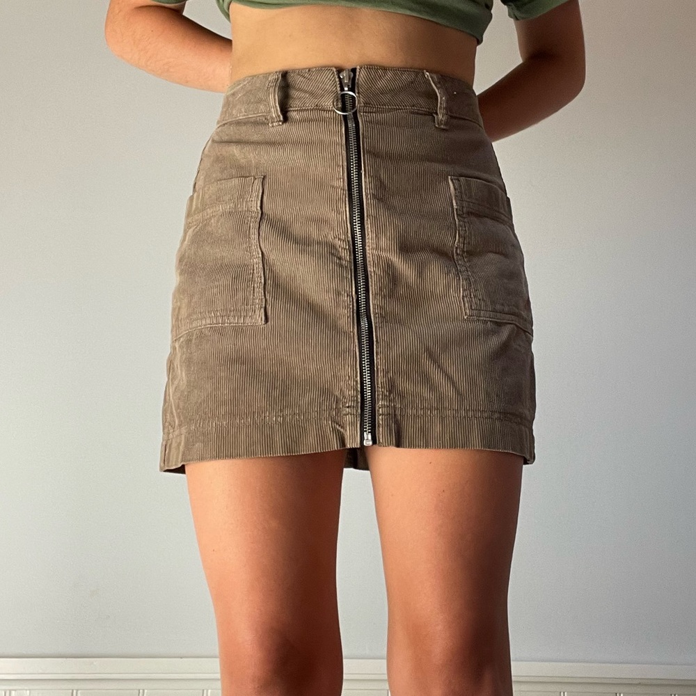 Army Green corduroy Pacsun zip up skirt